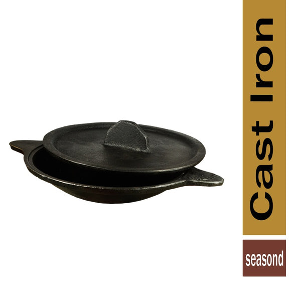 Pan Petals Appam Tawa with Lid Seasoned|Ready for use 7-inch Cast Iron - Chemical Free tawa