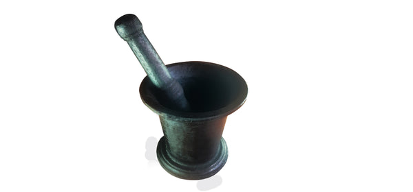 Pan Petals Mortar and Pestle /Idikallu/ Stone-Ural,Cast Iron Idikallu Capacity 1.75ltr, Seasoned 6.4kg, Black-Okkli Masher-Khalbatta-Musal