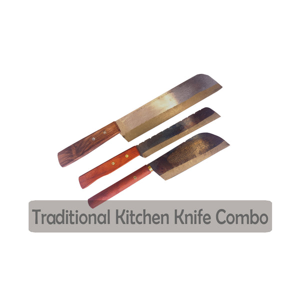 BellaCarva Kitchen Knife Combo Set - 3-Piece Lightweight and Durable Iron Knives with Wooden Handles