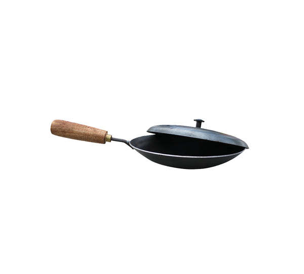 Pan Petals appam Tawa/Iron Appam Pan with Lid 8 inch Wooden Handle