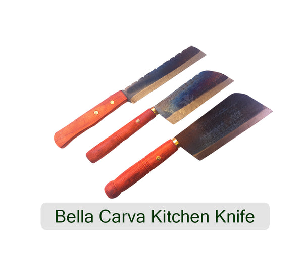 BellaCarva Kitchen Knife Combo Set - 3-Piece Lightweight and Durable Iron Knives with Wooden Handles